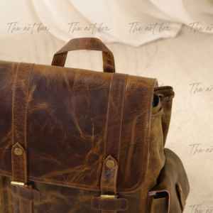 Sac à dos de voyage pour ordinateur portable en cuir pleine fleur pour homme au design rétro élégant, sacs d'école, sacs à dos de luxe de grande capacité, OEM ODM - Product Image 4