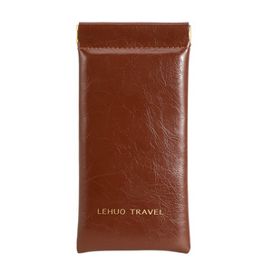 Lehuo Travel Sunglasses Case Brown Leather Automatic Closing <b>Spring</b> <b>Clip</b> Rectangle Eyeglasses Storage Bag - Product Image 3
