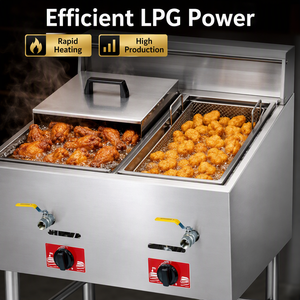 Commercial LPG Gas Deep Fryer 14L Double <b>Basket</b> Floor Standing Stainless Steel Fry Machine for Fried Chicken French Fries - Product Image 3