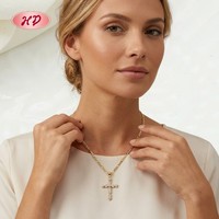 Collier Pendentif Croix Minimaliste en Alliage Plaqué Or 18K avec Zirconiums AAA, Chaîne Figaro Tendance pour Femme, Idéal Cadeau, Vente en Gros