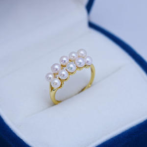 Bague en argent S925 avec perle ronde de 3-4 mm, forte luminosité, double rangée, perle scintillante, tempérament féminin, niche - Product Image 1