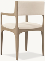 Fauteuil de salle à manger en chêne clair massif, structure en bois sculpté et courbé, coussin rembourré en tissu bouclé, chaise d'appoint moderne pour salle à manger