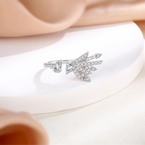 Cincin pesta untuk wanita, bentuk bulu trendi 925 murni <span class=keywords><strong>Zirconia</strong></span> pir berlapis Rhodium - Product Image 2