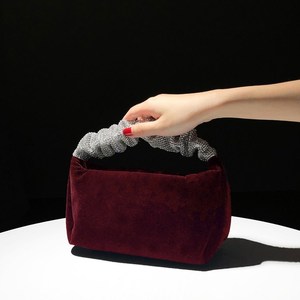 High Quality Handmade Velvet Evening Bag Rhinestone Banquet <b>Clutch</b> Diamond Handbag for Women - Product Image 4