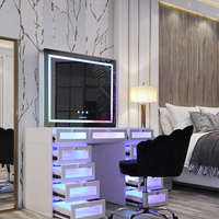 Docarelife Coiffeuse Moderne en Bois avec Miroir LED Intégré et Rangement, Idéale pour Appartement, Chambre et Salon