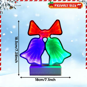 3D <b>Acrylic</b> Bell Neon Signs <b>Mirror</b> LED Light with Red Bow-Eco-Friendly Factory Christmas Tabletop Decor for Home Bedroom Party - Product Image 2