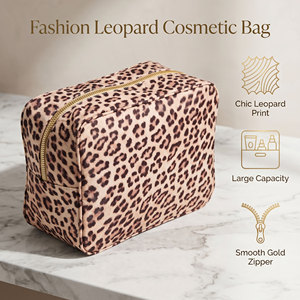 Trousse de Maquillage en Cuir PU Imprimé Léopard Personnalisée Royal Fair, Grande Capacité, Organisateur Cosmétique, Trousse de Toilette avec Fermeture Éclair Dorée pour Voyage - Product Image 2