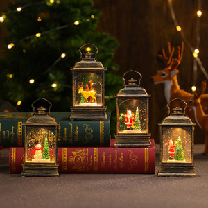 Linterna plana navideña con agua brillante, adorno de escritorio, linterna pequeña, luz nocturna, decoración navideña, regalo de Navidad - Product Image 1