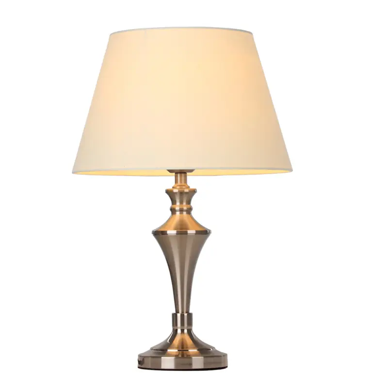 Lampe de table E27 pour chambre à coucher salon chevet lampe de bureau LED base ferronnerie plaquée or lin tissu abat-jour abat-jour