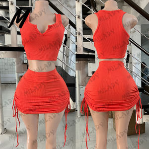 OEM Custom Logo Damen Baumwolle High Elastic Crop Top Rock Set Niedlich 2 Zweiteiler Set Lässig Sexy Sommer Outfits für Frauen - Product Image 2