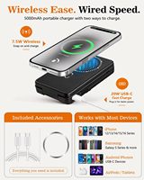 Batterie externe magnétique 5-en-1 5000 mAh, chargeur sans fil portable, support miroir, télécommande Bluetooth, porte-cartes, compatible MagSafe, idéal pour les voyages