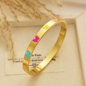 18K Gold PVD Plated Stainless Steel Fashion <b>Bracelets</b> Colorful Enamel Butterflies Open Close Bangles for Unisex Party - Product Image 2