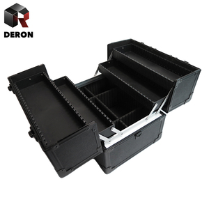 Grande capacité en aluminium noir Nail Art organisateur mode étui à cosmétiques fermeture ouverte Logo pour barbier stockage main <span class=keywords><strong>valise</strong></span> - Product Image 2