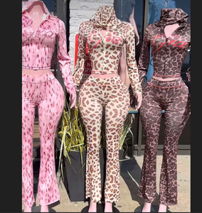 GHH10755- ชุดเซ็ตสองชิ้น เสื้อแจ็คเก็ตแขนยาวพิมพ์ลายเสือดาวแฟชั่นใหม่ปี 2025 พร้อมซิป และกางเกงขายาว - Product Image 1