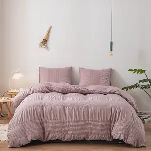Bedding sets collections 100% polyester purple seersucker bedding duvet cover set king size luxury custom for home