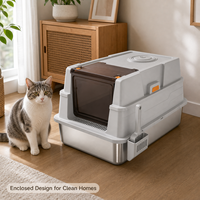 Bac à litière pour chat en acier inoxydable avec parois hautes, toilette pour chat en métal avec porte avant fumée et support pour pelle OEM