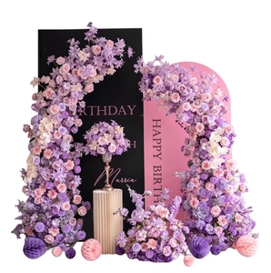 Vente en gros de décoration d'arche de <span class=keywords><strong>mariage</strong></span> violette, bannière de <span class=keywords><strong>bienvenue</strong></span> de scène florale avec cascade suspendue au mur pour banquet d'anniversaire, artificielle - Product Image 5