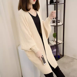 Bat Sleeve Cardigan Sweater Coat Mulheres Mid-length 2025 Primavera e Outono Inverno Nova Versão Coreana do Casaco de Camisola Solta - Product Image 5