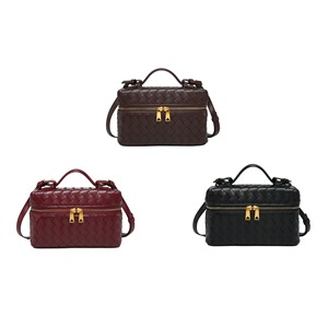 Burgundy Vegan PU da dệt bện Túi xách thời trang Vanity trường hợp cho phụ nữ vai túi với nách Bím Tóc - Product Image 1