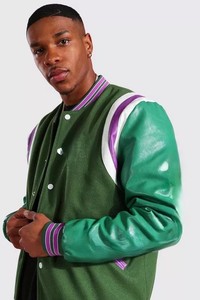 Blouson universitaire homme personnalisé de haute qualité en laine et cuir tanné, style bomber, col montant, résistant aux taches, pour l'hiver - Product Image 4