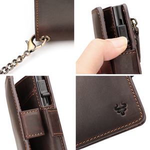 Factory Wholesale Genuine Leather Wallet Customized Automatic Pop-Up <strong>Card</strong> Holder Engraved Chain RFID Blocking Hangable Waist - Product Image 4