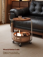Table d'appoint de style médiéval en bois massif avec cadre métallique, étagère de rangement à double niveau, table d'appoint de canapé pour salon, table basse mobile