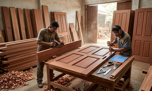 Puerta de Madera de Caoba de Alta Calidad, Puerta Interior y Exterior Clásica, Acabado Liso, Tamaño Personalizado, Diseño de Marco Resistente y Duradero - Product Image 6