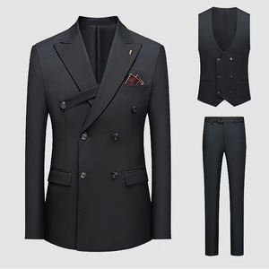 Costume en polyester pour homme, costume noir pour homme, costume d'affaires pour marié, fête de mariage, bal de promo, soirée élégante, cravate noire, occasions formelles - Product Image 1