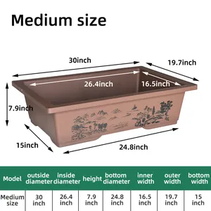 बोनसाई बर्तन प्लास्टिक के बड़े Unglazed पौधों पेड़ बर्तन आयताकार फूल बोने की मशीन चीनी पारंपरिक आउटडोर उद्यान प्लांटर्स