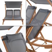 Chaise longue en bois pour patio avec parasol, transat de jardin pour 2 personnes, chaise longue de plage, transat de piscine, hamac de soleil