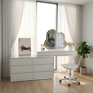Modern <b>Makeup</b> Vanity Table with Lighted <b>Mirror</b> Storage Desk for Bedroom Furniture - Product Image 3