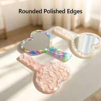 Miroir de poche compact personnalisé en acétate en forme de cœur avec logo, idéal pour les boutiques, la vente au détail et les coffrets cadeaux