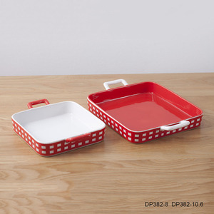 Factory Custom Microwave Safe Stoneware Bread Cake Spaghetti Bakery Dish Ceramic square Rectangular <strong>Baking</strong> <strong>Tray</strong> <strong>Set</strong> With Handles - Product Image 6