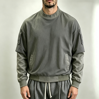 Chemises pour hommes surdimensionnées à manches longues grises personnalisées en deux parties, 100% coton, écologiques, col haut, t-shirts vintage pour hommes