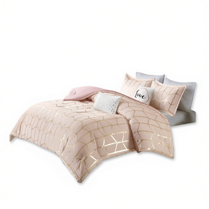 Ensemble de couette moderne imprimé métallisé 4 pièces, taille Queen, literie, décoration intérieure, tissu polyester, lavable en machine - Product Image 1