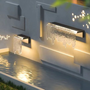 Fontaine murale extérieure en acier inoxydable avec éclairage LED solaire, étanche, pour jardin, cour, villa, décoration - Product Image 1