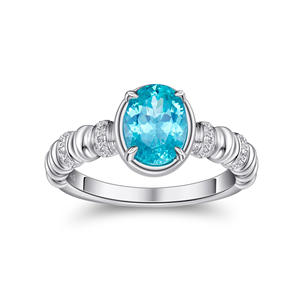 Anillo Fino de Plata de Ley S925, Premium, Mediano, Turmalina Azul Neón Antigua de Paliba, Colorida, Estilo Espiral de Masa Frita Brillante para Mujer - Product Image 5