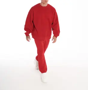 Hochwertige leere Jogger-Sets Frottee-Trainings anzüge rotes Sweatshirt-Trainingsanzug-Set