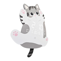 Jam Dinding LED Desain Bentuk Kucing Modern Baru dengan Lampu LED, Tampilan Tanggal Minggu, Jam Digital MDF Kustom