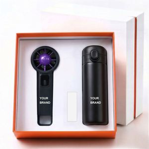 Oem Brand Promotional Wholesale Customized Boxes Silk Screen Printing Custom Material <b>Mini</b> Fan + Thermos Cup Portable Gift - Product Image 1