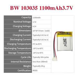 แบตเตอรี่ลิเธียมโพลิเมอร์ BW <span class=keywords><strong>103035</strong></span> Lipo 3.7v 1100mAh แบบชาร์จได้ - Product Image 3