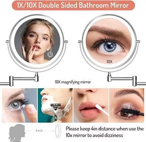 Nouveaux produits 2025 : Miroir de maquillage lumineux rechargeable mural de 8 pouces, double face, grossissement 1X/10X - Product Image 4