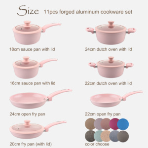 Ensemble de poêles à frire en granit de 24 cm avec revêtement en marbre et couvercle en verre - Product Image 2