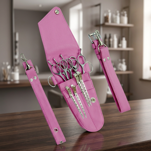 Estuche de cuero rosa para herramientas de peluquería con tijeras, peines y bolsa para cortapelos, para set de herramientas de barbero - Product Image 4