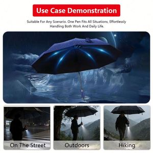 Parapluie d'affaires personnalisé avec logo, protection solaire automatique, double usage soleil et pluie, avec lampe torche LED - Product Image 5