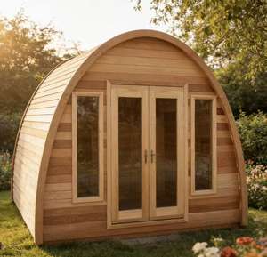 Sauna extérieur en bois massif pour 4 personnes Rapid-Warm, pour la relaxation après l'entraînement, sauna haute résistance avec porte en verre - Product Image 1