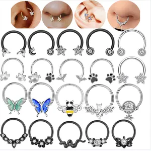 16g de acero inoxidable con bisagras segmento anillo tabique Clicker nariz Piercing tabique Piercing joyería latón cartílago pendientes Tragus oreja