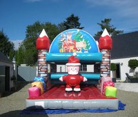 Château gonflable de Noël pour enfants, grande maison de jeu gonflable Père Noël avec motifs imprimés de Père Noël et de boîtes cadeaux pour les fêtes
