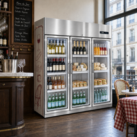 Congélateur vertical à trois portes vitrées, refroidissement par air, congélation rapide, étagères réglables, 1500L, boulangerie