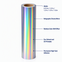 Rollo de Película Holográfica Brillante de PET Ecológico, Duradero, Autoadhesivo, Impermeable, para Grabado Láser, Imprimible, para Pegatinas de Vidrio